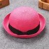 Spring Summer Kids Round Straw Hat Roll Brim Small Top Hats for Boys Girls Children Beach Cap Women Men Sun Caps