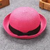 Primavera Estate Bambini Cappello di Paglia Rotondo Tesa Arrotolata Piccoli Cappelli a Cilindro per Ragazzi Ragazze Bambini Berretto da Spiaggia Donna Uomo Cappellini da Sole