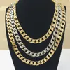 Kedjor 14mm herrmiami Curb Cuban Chain Gold Necklace Hip Hop Bling isade ut asfalterade Rhinestones CZ Rapper Manliga smycken