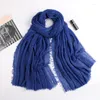 Ethnic Clothing Fashionable Viscose Cotton Crinkled Scarf Diamonds Malaysia Muslim Hijabs Women Solid Color Fringe Headscarf Wrap Long Shawl