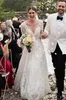 Glamorous A-line Wedding Dresses V-neck Long Sleeves Flower Lace Applicants Backless Zipper Court Gown Custom Made Plus Size Bridal Dress Vestidos De Novia