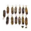 Charms Gold Wire Wrap Natural Stone Tiger Eye Pillar Shape Point Chakra Pendants For Jewelry Making Wholesale Handmade Craft Drop de Dhhou