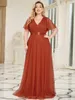 Casual Dresses Plus Size Elegant Evening Long V Neck spets ärmar Aline golvlängd klänning 2023 Ever Pretty of Simple Prom Wome 230221