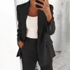 Pantalon de deux pièces pour femmes veste dame femme blazer poches de faux poches à manches longues élégantes