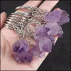 Nyckelringar Naturliga Amethyst Rough Stone Keychains Healing Crystal Mineral Prov Handv￤ska Keyring Pendant Accessorie Baby Drop Deliv Dhgae