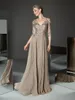 Casual jurken elegante champagne moeder van bruids kanten appliques halve mouw lang trouwfeest gastjurk femme robe de soiree 230221