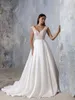 Party Dresses Open Back Sleeveless Satin Deep V Neck Boho Lace Applique Aline Wedding Dress Sweep Train Gown Bridal 230221