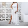 Feestjurken Lovely Bridesmeisje Side Slit White Off Off Schouder Patchwork Robes de Cocktail Wedding Prom 2023 230221