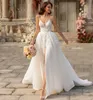 Party Dresses Sexy Sapghetti Straps Wedding Dress 2023 V Neck Appliques Summer Backless High Slite Bridal Gown Court Train Robe De Marie Tulle 230221