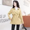 Damen Leder Damen Trenchcoat Frühling Herbst Lässige Mode Umlegekragen Langarm Gürtel Schaffell Jacke Lose Oberbekleidung