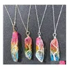 Pendant Necklaces Dyed Color Healing Crystal Stone Pillar Charms Twine Tree Of Life Wire Wrap Quartz Jewelry Gif Baby Drop Delivery P Dhvit