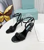 The latest women's sandals have two sides of leather thin heels, ankle thin strap buckle, round head formal dress, casual banquet, fashionable and sexy size 35-41 6.5cm box