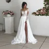 Robes De Soirée Dentelle Robe De Mariée Fendue Manches Longues Aline Split En Mousseline De Soie Dubaï Arabe Simple Boho Robe De Noiva De Mariée 230221