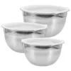 Bowls 3pcs خلط الفولاذ المقاوم للصدأ مع غطاء المطبخ السلطة وعاء المنزل