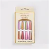 偽の爪12pcs/set gradient long coffin fake rainbow ballerina fl er nail art tips美人マニキュアチャームドロップdhagqを提供する