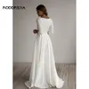 Feestjurken Roddrya Simple Aline Wedding Three Quqrter -mouwen met Pockest Sash Sweep Train Elegante bruidsjurken gewaden de 230221