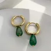 Boucles d'oreilles créoles coréen minimaliste Piercing pour femmes vert blanc résine goutte d'eau pendentif femme bijoux esthétiques