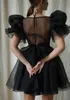 Party Dresses White Short Wedding 2023 Organza Puffy Sleeves Ball Gown Simple Formal Gowns Black 230221
