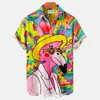 Mäns casual skjortor hawaiian skjorta män sommar lapel kort ärm rolig flamingo 3d tryck unisex överdimensionerade kläder manliga blusar