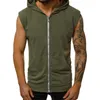 Herentanktops 2023 Heren Zipper T -shirt Fitness Solid kleur Mouwloze capuchon Cardigan Casual Zomer Male Sport Running