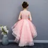 Девушка одевается с низкой румяной румяной розовой милый цветочный принцесса первое платье святого причастия короткая передняя спина детей детское выпускное платье для вечеринки