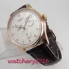 Wristwatches 42mm White Dial Rose Golden Plated Power Reserve Date Leather 1780 Automatic Movement Mens Watch