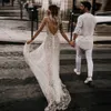 Robes de soirée paillettes dos nu mariage col en V profond Robe brillante mariée formelle Be Novia balayage Train 230220