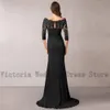 Casual Dresses Black Mermaid Mother Of The Bride 34 Sleeves Bateall Neck Wedding Party Gowns Lace Appliques Vestido De Fiesta Boda 230221