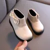 Sneakers Girls Boots Winter Kids Warm Elegant Princess Plush Bowtie Leather Boots Children's Cotton Boots E258 230220