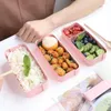 Servis uppsättningar naturligt vete halm bento box stor kapacitet mikrovågsäker lunch behållare med återanvändbart bestick