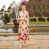 Casual jurken Stijlvolle juweel 3d bloemen Moeder van bruid aline thee lengte bloemen bruiloft jurk met 34 mouw moeders feestkleding 230221