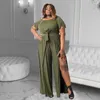 Tracksuits Plus Size 2023 Summer Pant Suits Green T-Shirt Splice Wide Leg Lounge Women Set