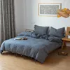 Bedding conjunta algodão Jacquard Ultra-Soft Boho 4pcs Conjunto de Yarn tingido texturizável respirável azul cinza capa de capa de capa de camada de lençóis