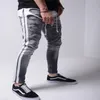 Pantalones vaqueros para hombre, talla grande, agujero roto, ajustado, azul, gris, informal, a la moda, versátil, cintura microelástica, ajustados, Naom22