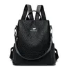 Fabrikgroßhandel Damen Umhängetaschen 2 Stile einfache und vielseitige schwarze Handtasche großer, geprägter Litschi-Lederrucksack Nähen Modetasche 63606#