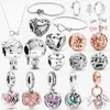 Pendientes Pandora en forma de corazón con dije de plata de ley 925 auténtica, pulseras, collares, anillos, joyería femenina, envío gratis