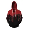 Men's Hoodies 2023 3D Red Flowing Blood Men Women Winter Fleece Jacket Unisex Zipper Outwear Hip Hop Black Hooded Sweatshirt