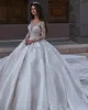 Party Dresses A Line Crystal Wedding V Neck Lace Long Sleeve Bridal Gowns Elegant Dress robes de 230221