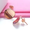 Stud Earrings 585 Purple Gold Plated 14k Rose Fashion Simple Glossy Round Piece Ear Studs Light Luxury Classic For Women