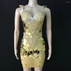 Abiti casual Sparkly Silver Gold Mirrors Mesh Dress Women Birthday Strass Costume sexy Prom Festeggia abito da sera elasticizzato