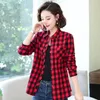 Women's Blouses Women Excellent Quality Red Plaid Shirts Black White Classic Casual Long Sleeve Shirt Tops Lady Clothes 5XL