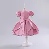 Flickans klänningar Princess Dress Satin Ruffled Party Chidlren kläder Flower Girls Wedding Puff Sleeve Ball Gown Elegant Kids Dresses For Girl