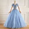 Abiti da festa Elegante blu Quinceanera Dolce manica a sbuffo Classico abito da ballo con scollo a V Luxury Plus Size Prom 230221