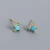 Stud Earrings 925 Sterings Silver Needle Small Turquoise Colorful For Women Geometric Square Overlapping Earring Wedding Jewelry