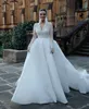 Удивительные свадебные платья линейные кружевные свадебные платья с длинными рукавами v Searline Chapel Train Plus vestido de novia