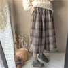 Jupes Japonais Arc-En-Ciel Taille Haute A-ligne Laine Plaid Jupe Étudiantes Style Preppy Sauvage Midi Jupe Femmes Automne Longue Jupe 230221