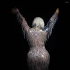 스테이지웨어 반짝이는 변두리 드레스 여자 나이트 클럽 댄스 의상 스팽글 티젤 파티 쇼 의상 크리스탈 마스크