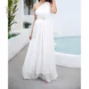 Feestjurken Lovely Bridesmeisje Side Slit White Off Off Schouder Patchwork Robes de Cocktail Wedding Prom 2023 230221