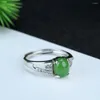 Klusterringar Skicka certifikat 925 Sterling Silver Green Jade Zircon Justerbart Women Band Natural Hetian Jades Wedding Party Ring