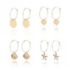 Dangle Earrings Fashion Metal Round Circle Pendant Drop Earings For Women Boho Style Beach Jewelry Cute Shell Starfish Owal R06